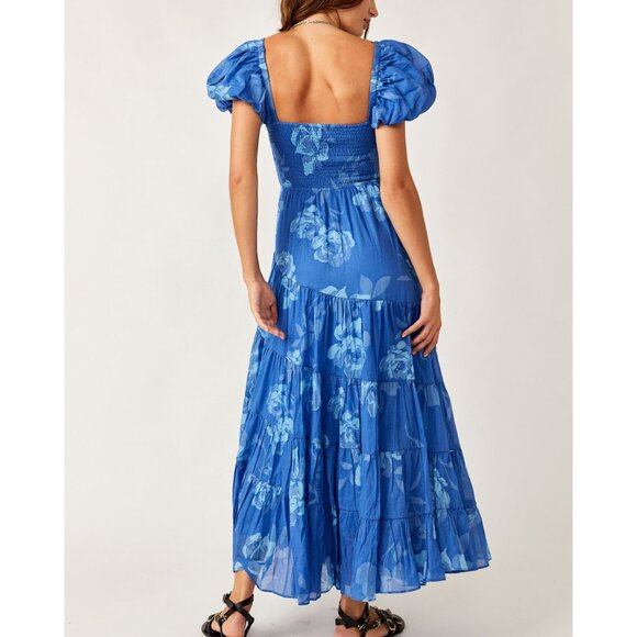 FREE PEOPLE Sundrenched Short Sleeve Maxi Dress / Sapphire Combo - Picture 3 of 6